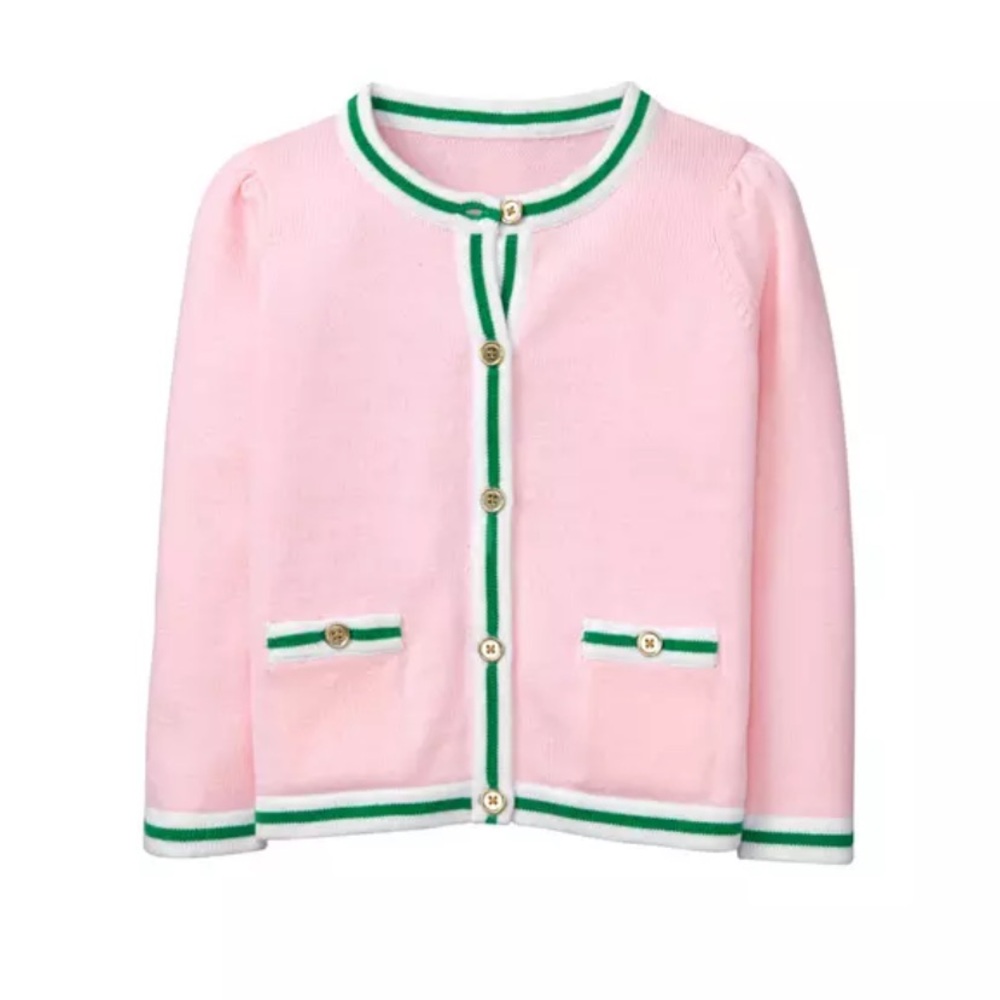 Janie and Jack Girls Spring Sweater Pink Button Down Tipped 12 to 18 M  NWOT